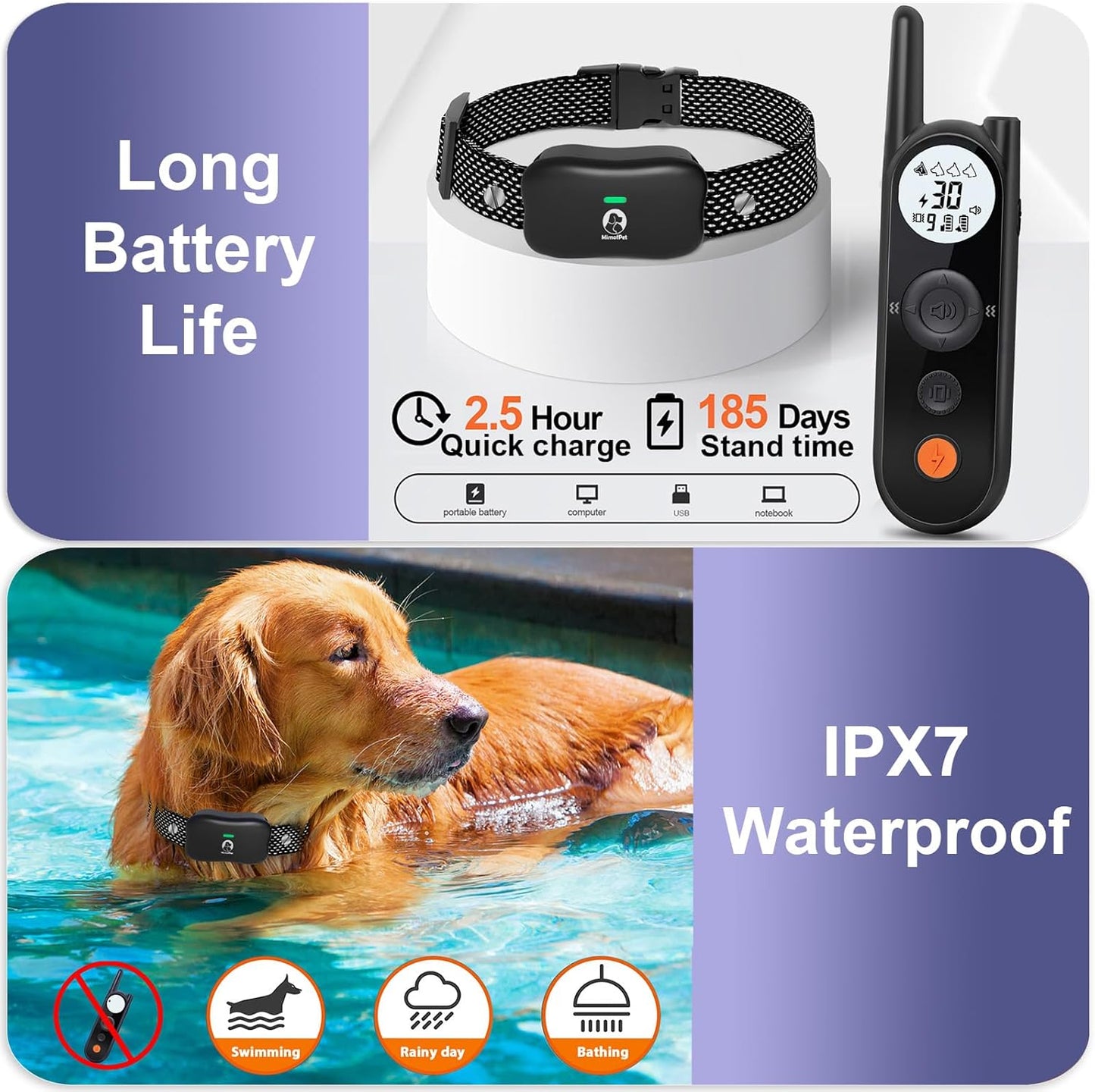 MIMOFPET Wireless Dog Fence for 2 Dogs - Covers up to 856-Acre Electric Fence,185 Days Standby Time Training Collar,Pet Containment System with 3 Training Mode,Flash Light and Waterproof