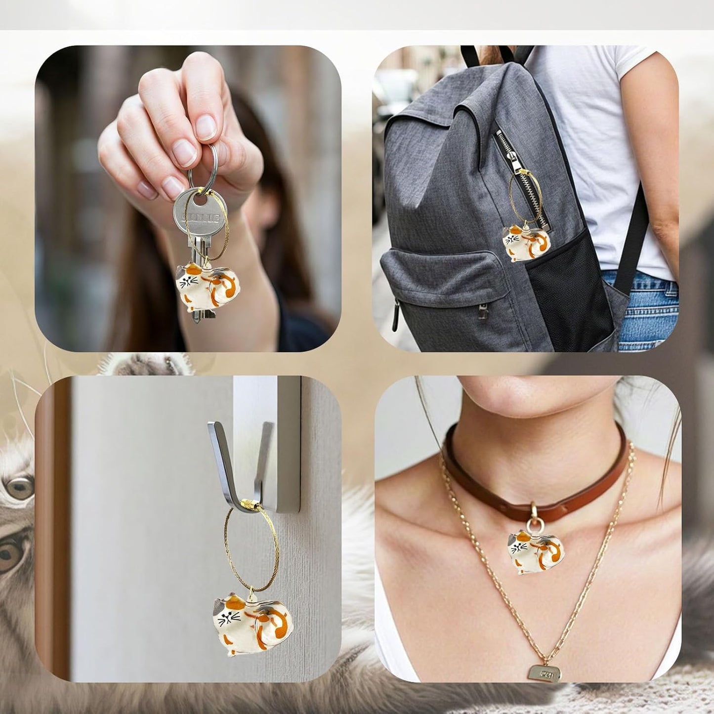 Cat Hair Keychain, 2Pcs Cat Hair Storage Bottle，Pet Fur Keepsake,Pet Hair Storage/Memorial Keychain,Cute Pet Memorial Gifts,[C Model]