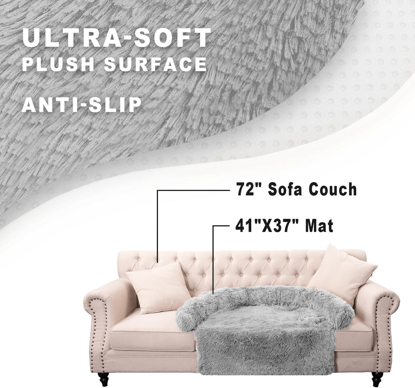 Calming Dogs/Cats Bed Mats, Dog Pad Washable Removable Couch Cover, Plush Long Fur Mat for Pets, Waterproof Lining, Perfect for Small, Medium and Large Dogs and Cats (Light Gray, 41"x37")