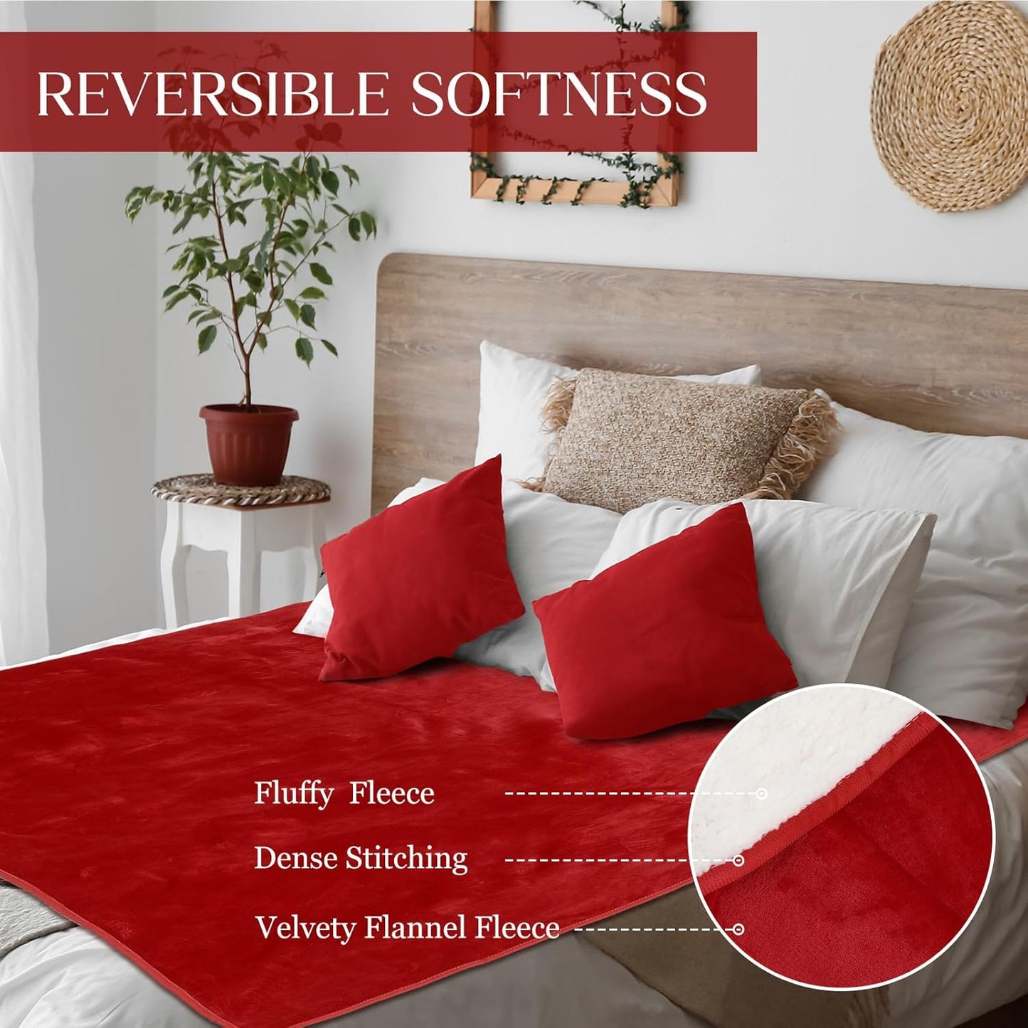 Love Red Waterproof Bed Blanket, Twin Size 80'' x 60'' Double Side Leakproof Reversible Sherpa Flannel Fleece 3 Layer Lightweight Blanket, Absorbs 50oz