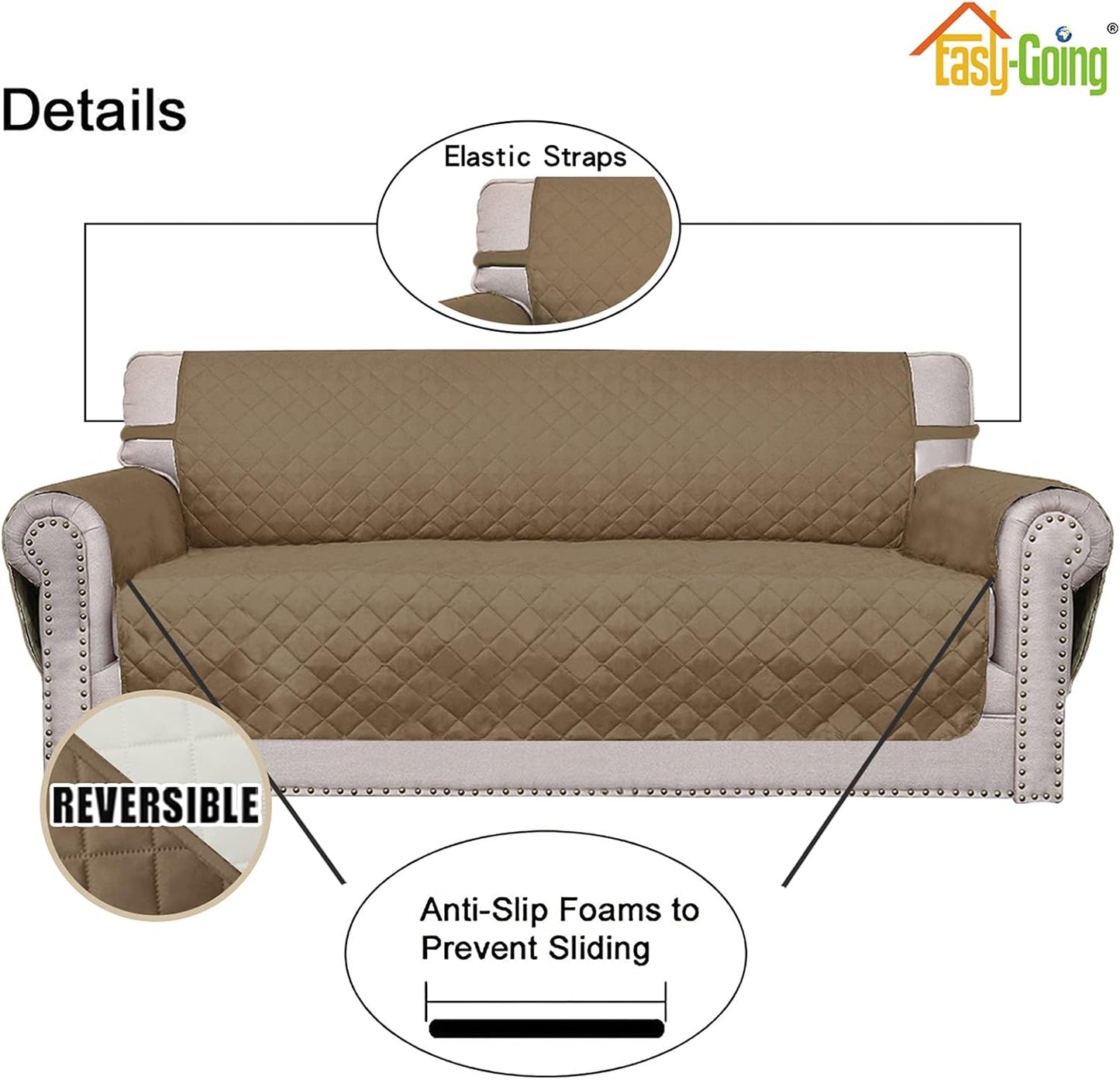 Easy-Going Oversized Chair Sofa Slipcover Reversible Sofa Cover Water Resistant Couch Cover Furniture Protector Cover with Elastic Straps for Pets Dog (Oversized Chair, Camel/Ivory)