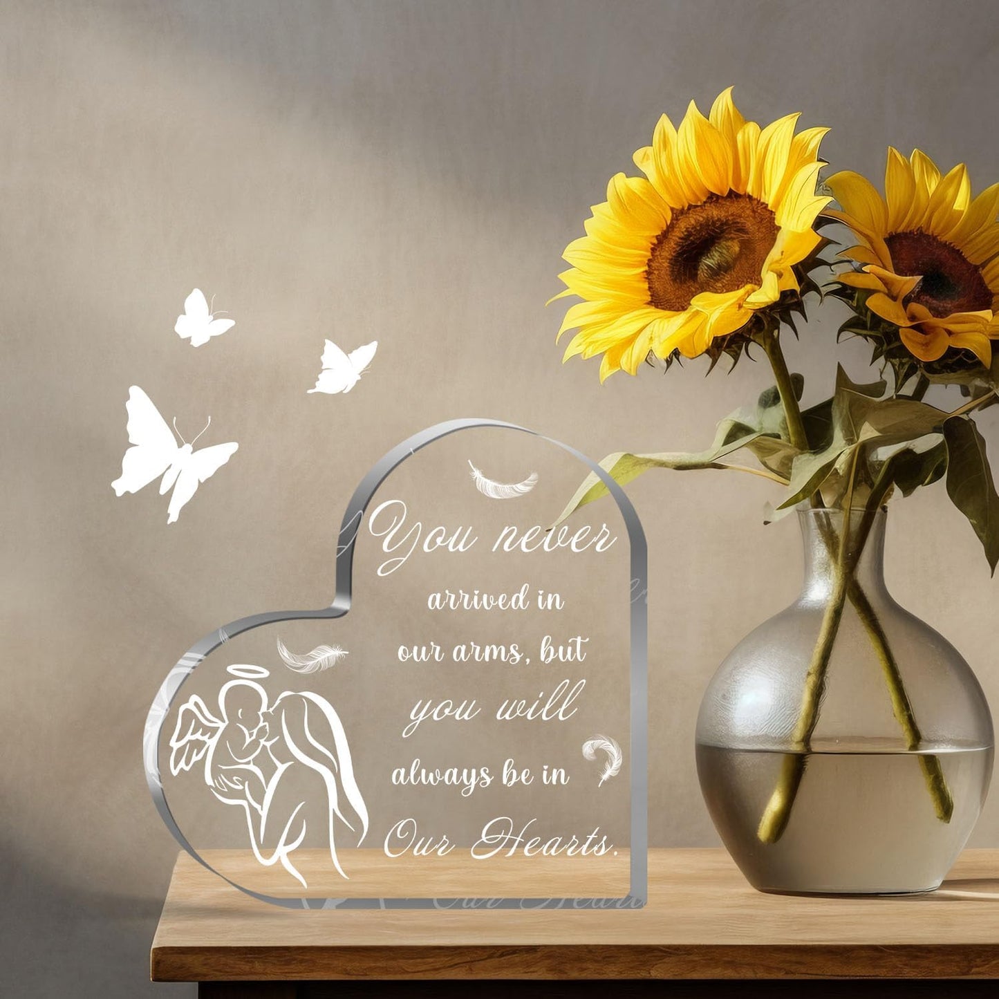 Miscarriage Gifts for Mothers, Miscarriage Condolence Gifts for Mothers, Sympathy Gift for Loss of Baby, Memorial Sorry for Loss Loving Infant, Remembrance Gift, Heart Acrylic Desk Sign, Grieving Gift