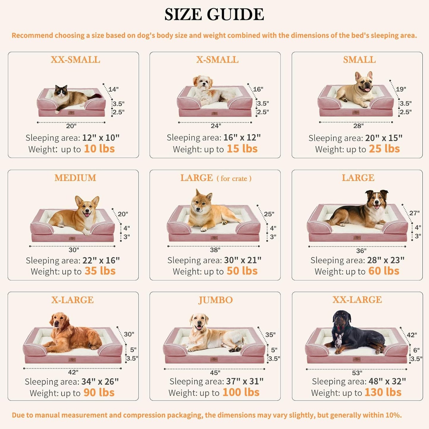 Comfort Expression Medium Dog Beds Waterproof Orthopedic Foam Dog Sofa Beds for Medium Large Dogs Comfy Pet Bed with Washable Removable Cover & Non-Slip Bottom(Medium,Pink)