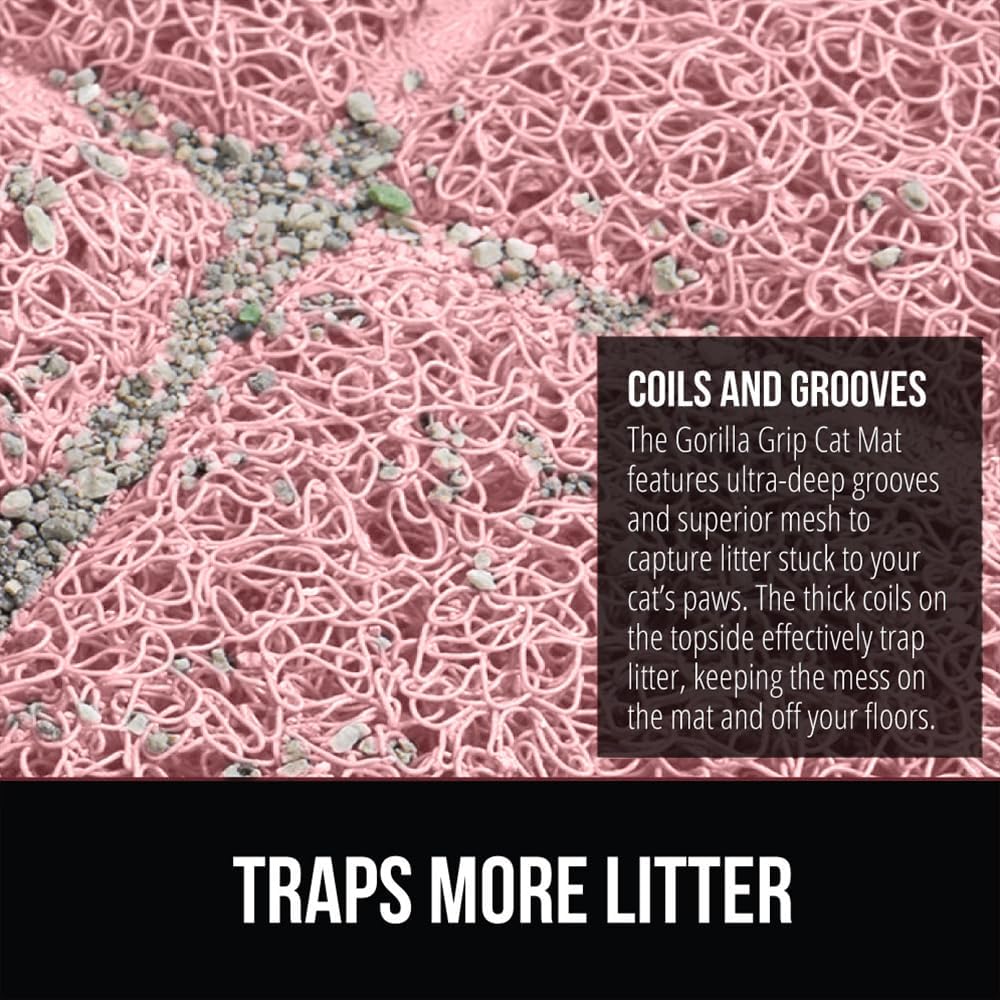 GORILLA GRIP Cat Litter Box Mat, Water Resistant, US Designed Kitty Litter Trapping Mats, Easy to Clean, Scatter Control, Less Mess and Clean Floors, Kitten Supplies for Indoor Cats, 24x17 Light Pink