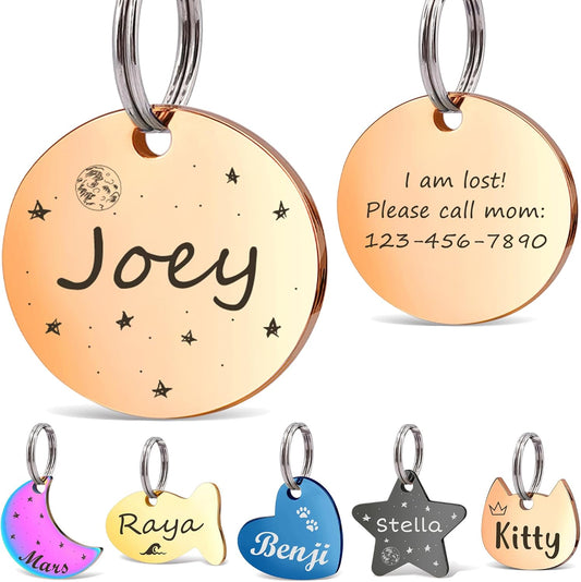 Anavia Small Size Dog Cat ID Tags, Small/XS Personalized Color Plated Stainless Steel Puppy Kitten Name Tags, Customized Engraved Nameplate Pet Collar Tag (Rose Gold, Round)