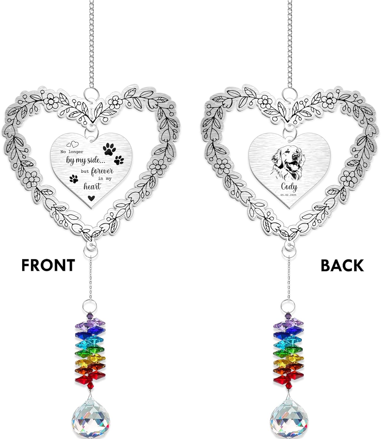 Personalized Dog Memorial Aluminum Suncatcher Ornament – No Longer by My Side But Forever in My Heart – Custom Pet Portrait Remembrance Gift for Dog Loss, Pet Memorial Decor