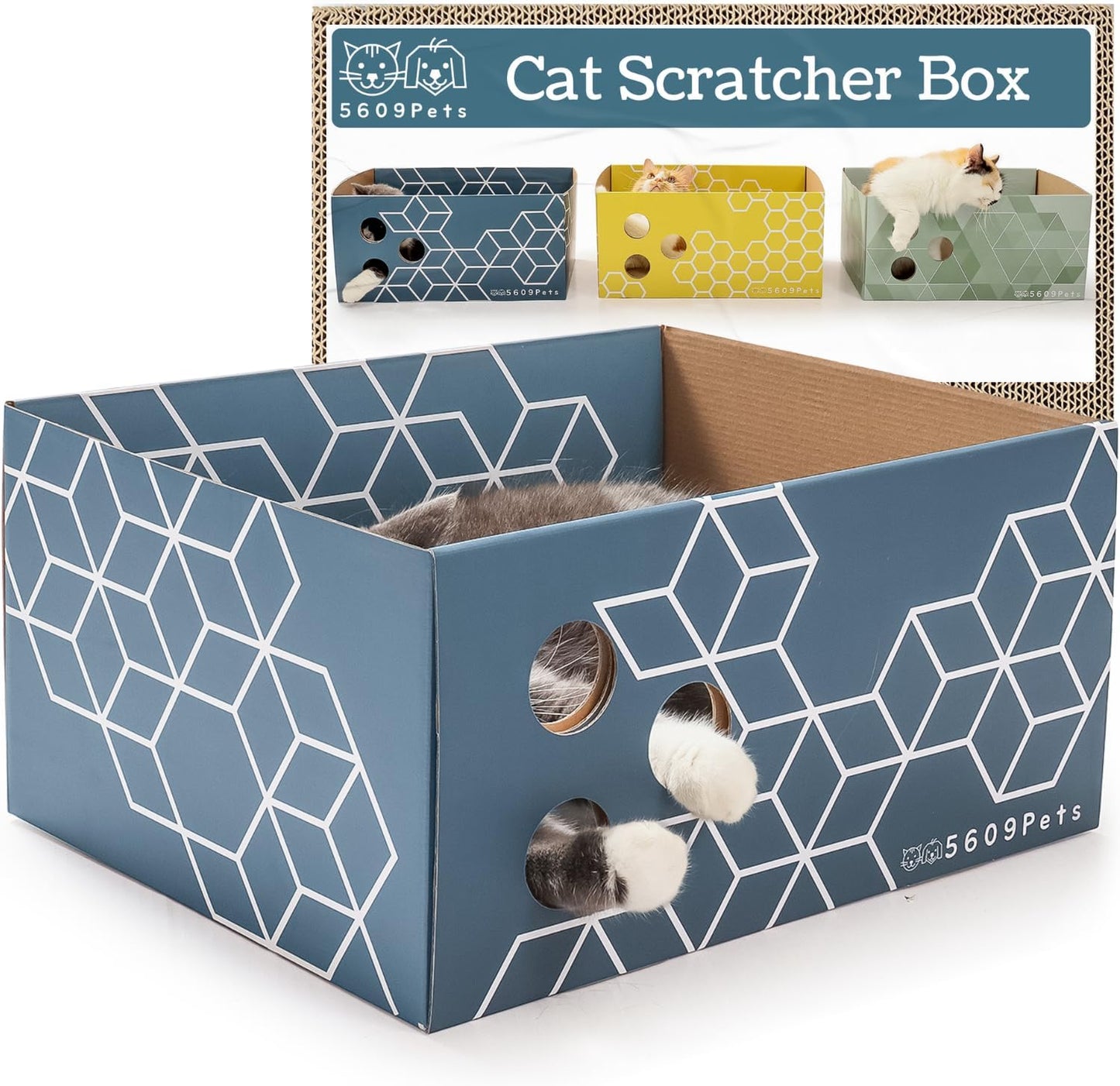 Heavy Duty Cardboard Cat Scratch Box with Refillable Double-Sided Cat Scratcher Pad for Indoor Cats