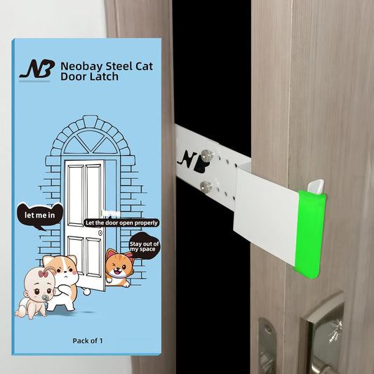 Cat Door Latch, Door Prop for Cats Keep Dogs Out of Cat Feeding Station & Litter Box, Cat Door Stopper with Silicone Anti-Collision Pad, Pet Door Interior Door Alternative, Steel White