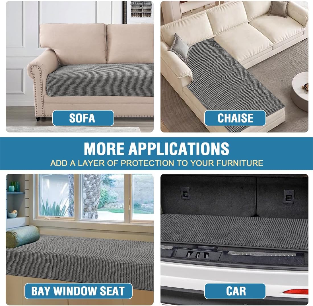 H.VERSAILTEX Plush Chenille Dog Bed Cover Thick Soft Sofa Cover for 3 Cushion Couch Anti Slip Couch Cover Furniture Protector for Dog, Pet, Cat (35" x 82", Grey)