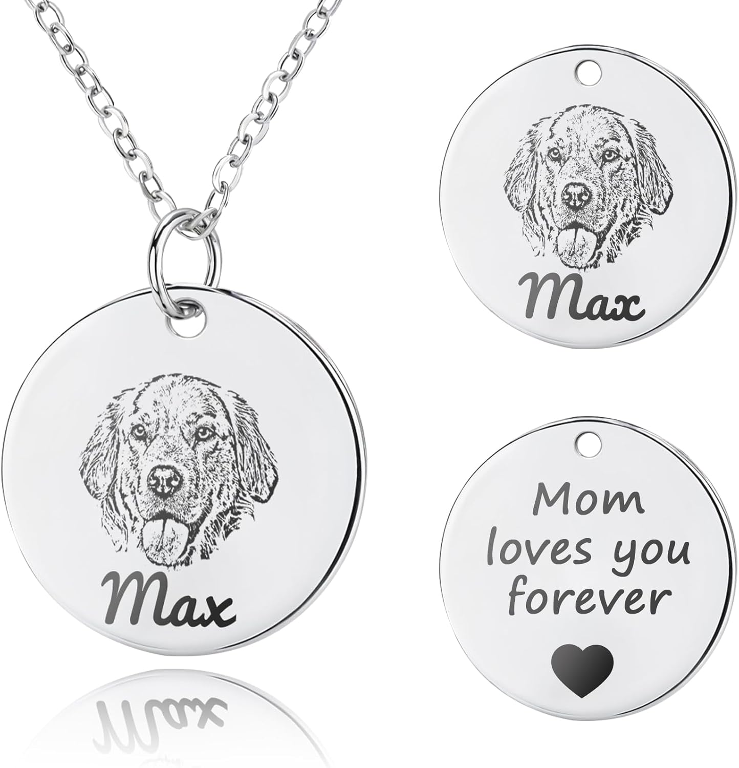 Personalized Pet Portrait Necklace Customized Pet Memorial Necklaces Dog Necklace for Women Custom Pets Necklaces Dog Memorial Jewelry for Cat Mom Dogs Dad (Silver 3 Portrait)