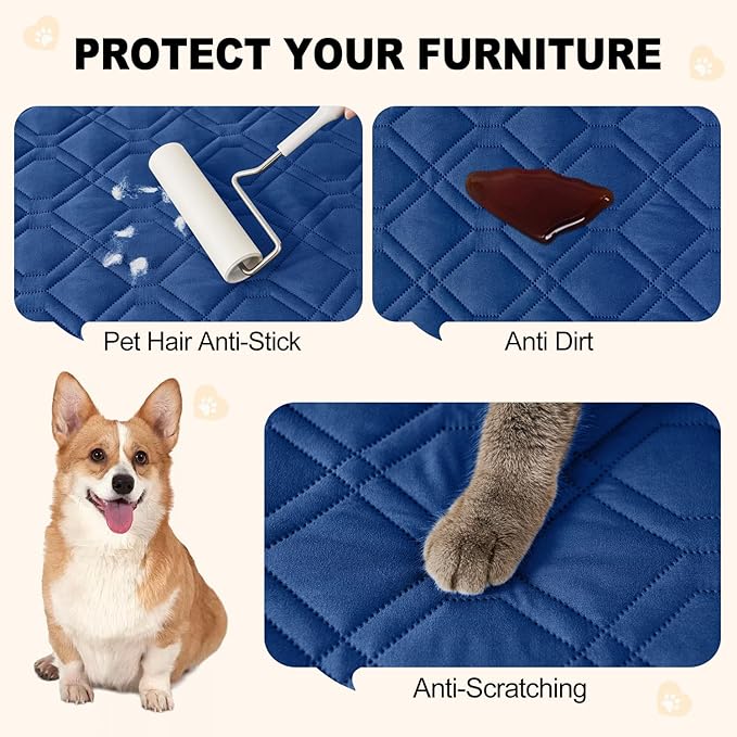 Smiry Waterproof Dog Blanket, 30x70 Inch Soft Pet Bed Cover Reversible, Washable Sofa Couch Furniture Protector for Small Medium Large Dog Puppy Cat, Navy/Blue