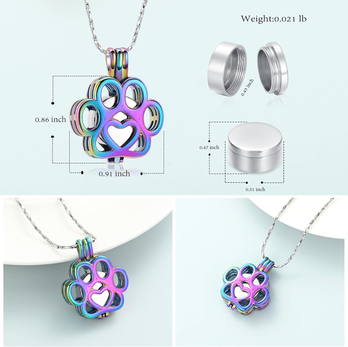 Imrsanl Pet Ashes Necklace Cremation Jewelry for Cat Dog Ashes Pendant Paw Print Urn Necklace for Women Men Keepsake Jewelry for Memorial Locket