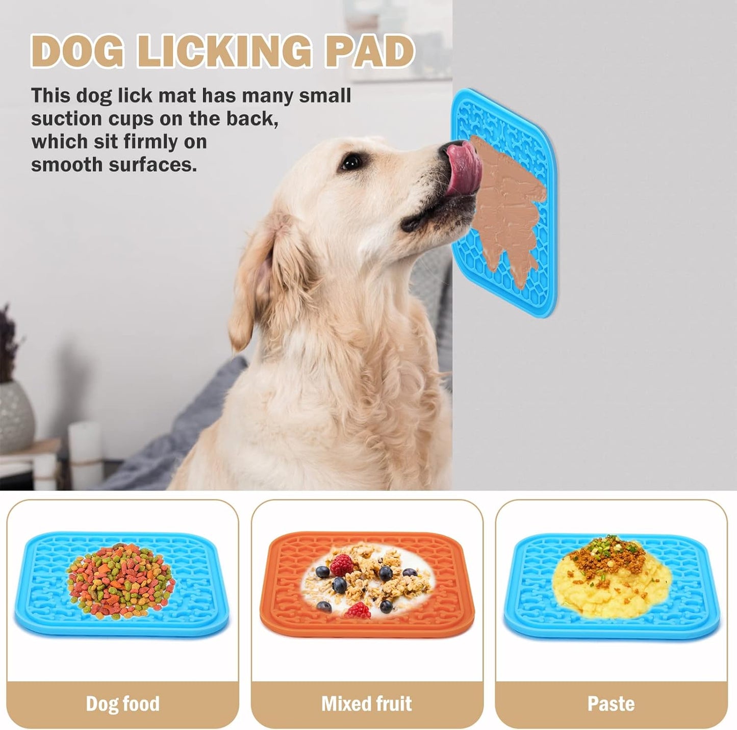 Lick Mat for Dogs - Slow Feeder Licking Mat with Suction Cups for Peanut Butter, Food Treats & Yogurt - 2 Pack