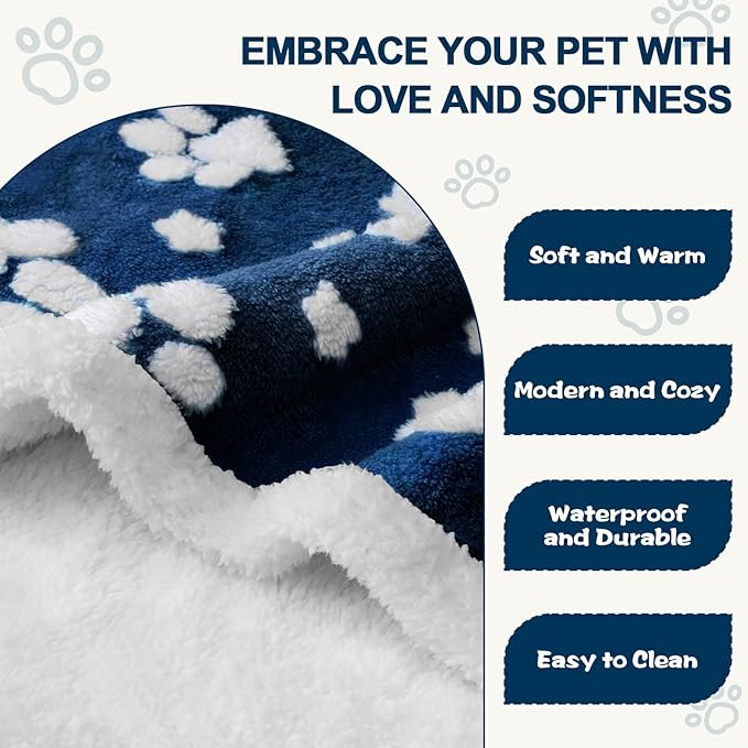 Waterproof Blanket for Dog Cat or Adult, Cute 3D Textured Paw Dog Blanket for Bed Couch Sofa, Soft Liquid Pee Proof Pet Furniture Protector, 50"x60", Navy Blue