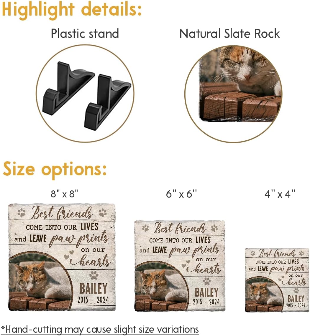 Custom Memorial Stones for Cats - Personalized Cat Loss Gifts: Square Tombstones for Graves - Pet Remembrance Gift