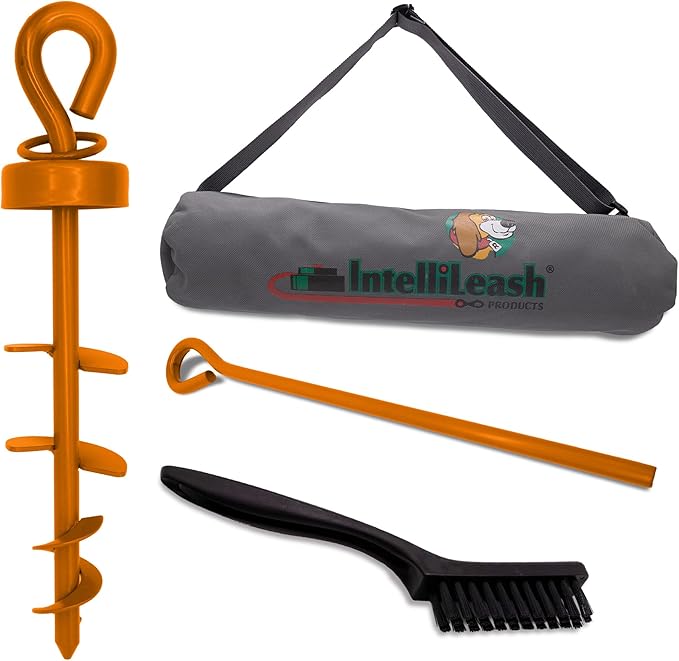 Heavy Duty Tie-Out Stake: Surface-Lock Technology for Pulling and Bending Prevention, 360-Degree Swivel Ring, Weather-Resistant Coating for Maximum Durability and Tangle-Free Design