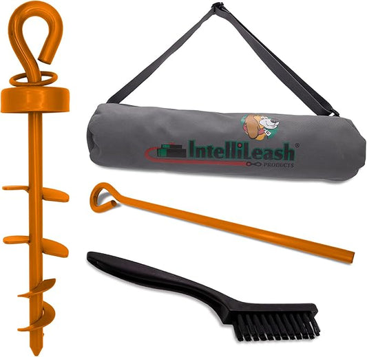 Heavy Duty Tie-Out Stake: Surface-Lock Technology for Pulling and Bending Prevention, 360-Degree Swivel Ring, Weather-Resistant Coating for Maximum Durability and Tangle-Free Design