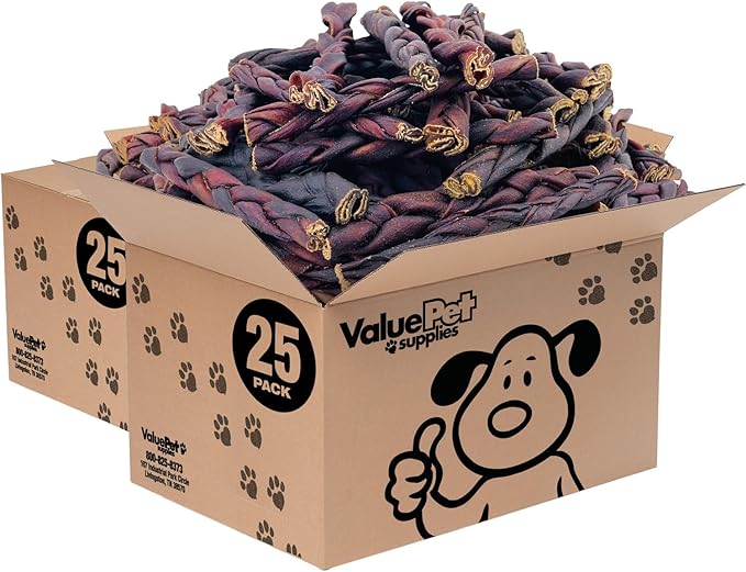 ValueBull Collagen Braided Sticks for Dogs, 6 Inch Medium Chews, Natural Long-Lasting Dog Treats, 50 Count Bulk Pack - Supports Joints, Skin & Coat with Chondroitin & Glucosamine