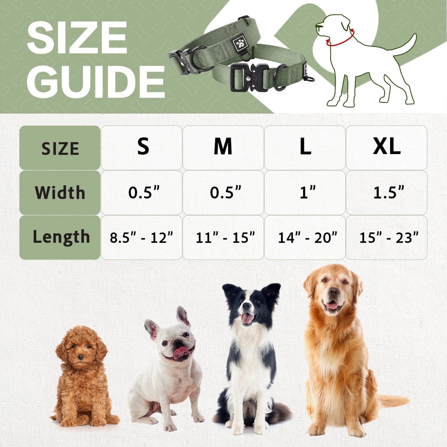 CLEPAWS Reflective Dog Collars for Large Dogs, Heavy Duty Tactical Dog Collar with Metal Buckle, Durable Pet Collar Quick Release, Reinforced Nylon No Pull Dog Collar (Evergreen, L)