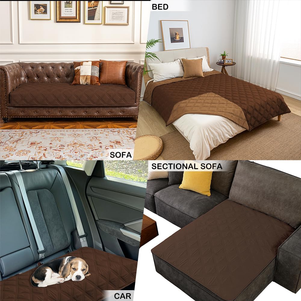 fuguitex Waterproof Dog Blanket Reversible for Small Dogs Resistant Leakproof Washable Couch Cushion Bed Protector Cover for Indoor Furniture Pet Friendly（68"*82",Brown+Chocolate