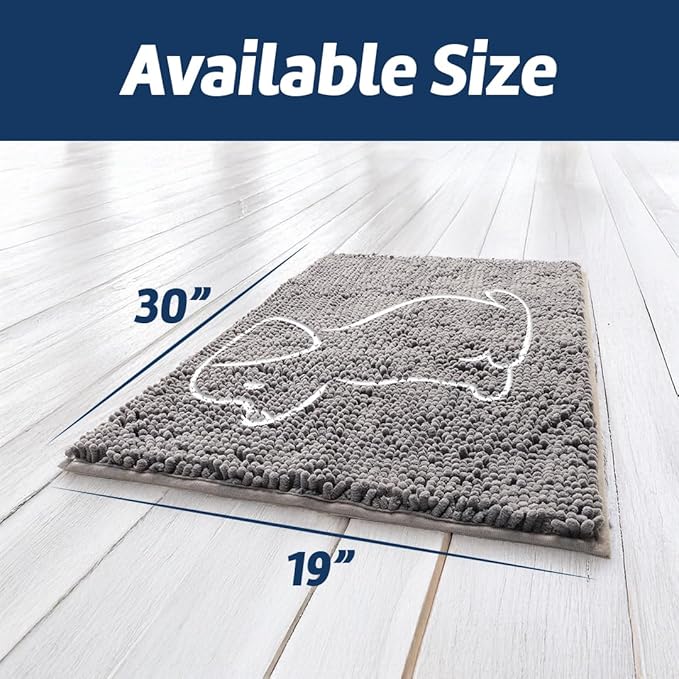 Muddy Mat® Dog Sit Door Embroidery Mat Super Absorbent Microfiber Indoor Outdoor mat for Muddy Paws, Non-Slip Washable Pet Rug, Quick Dry Chenille Entryway Carpet, Machine Washable – Grey 19”x30”