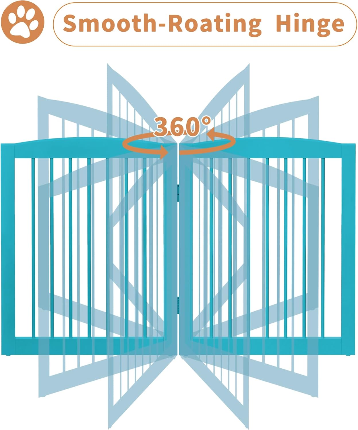 Freestanding Dog Gate with Door, Pet Gate for Stairs, 80 inch Wide Pet Barrier Indoor, Dog Fences Indoor, Support Feet Included, 4 Panels, 24" Tall, Blue