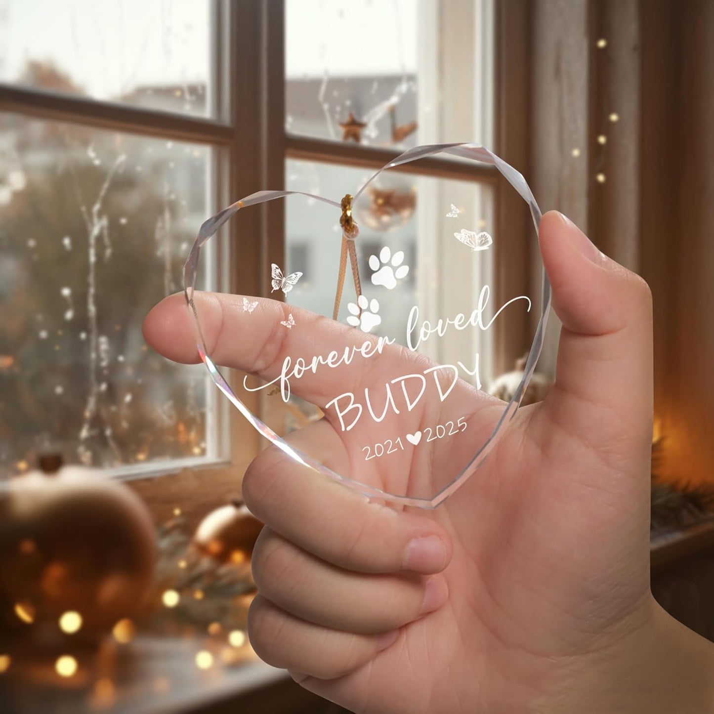 Personalized Dog Memorial Ornament - Custom Pet Remembrance for Pet Lovers - in Memory of Dog Passed Away - Forever Loved Acrylic Heart Christmas Tree Decoration