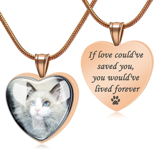 Farfume Personalized Pet Urn Necklace for Dog Cat Ashes Cremation Pet Memorial Customized Photo Text Engraving Pendant Keepsake Funeral Jewelry