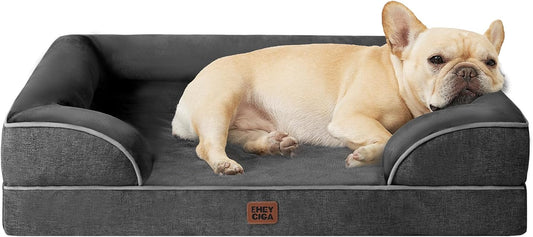 EHEYCIGA Orthopedic Dog Bed for Medium Dogs, Waterproof Memory Foam Medium Pet Beds with Sides, Non-Slip Bottom and Egg-Crate Foam Dog Couch Bed with Washable Removable Cover, Dark Grey