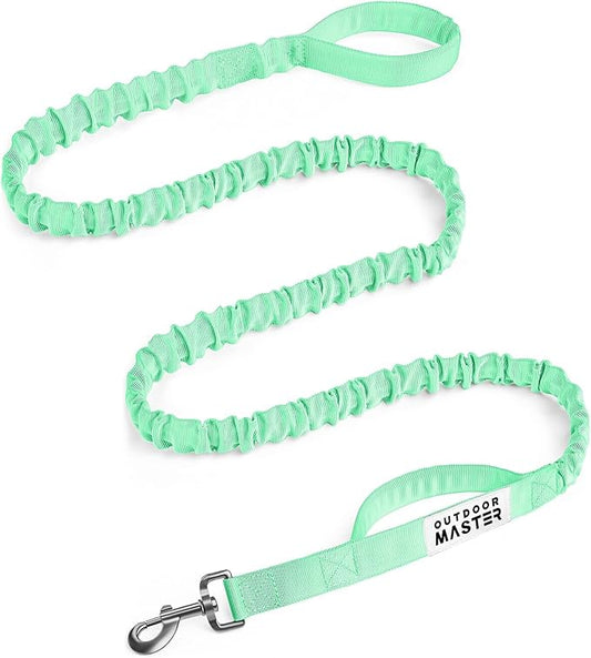 OutdoorMaster Bungee Dog Leash, Heavy Duty Dog Leash with Shock Absorption, 2 Padded Handles Training Leash, Improved Dog Safety and Comfort (Green, 6FT)
