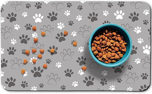 Dog Food Mat, Absorbent Water Bowl Mats Cat Pet Feeding Placemats Light Gray 16 * 24 inch