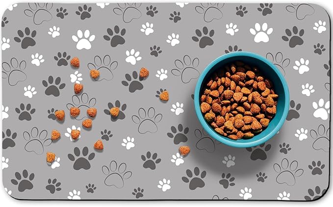 Dog Food Mat, Absorbent Water Bowl Mats Cat Pet Feeding Placemats Light Gray 17 * 30 inch
