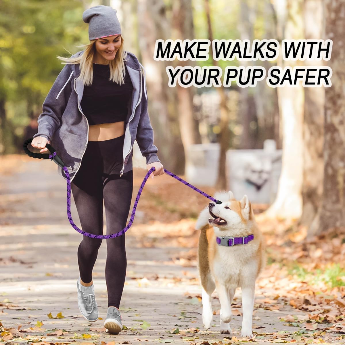 BARKBAY Dog Leashes for Large Dogs Heavy Duty Dog Leash 2 Pack 5 FT with Comfortable Padded Handle Highly Reflective Threads for Medium Large Dogs Walking Training Running (5FT-1/2,Purple+Black)