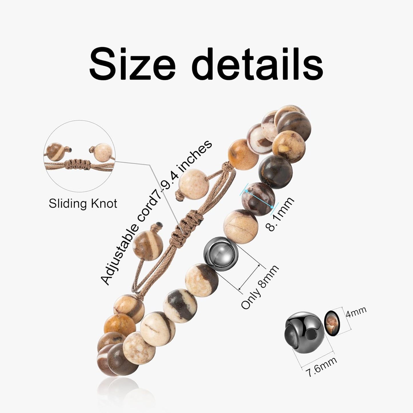 EMIRISTIC Custom Photo Bracelet - Personalized Picture Natural Stone Cuban Chain Bracelet - Any Special Day Gifts