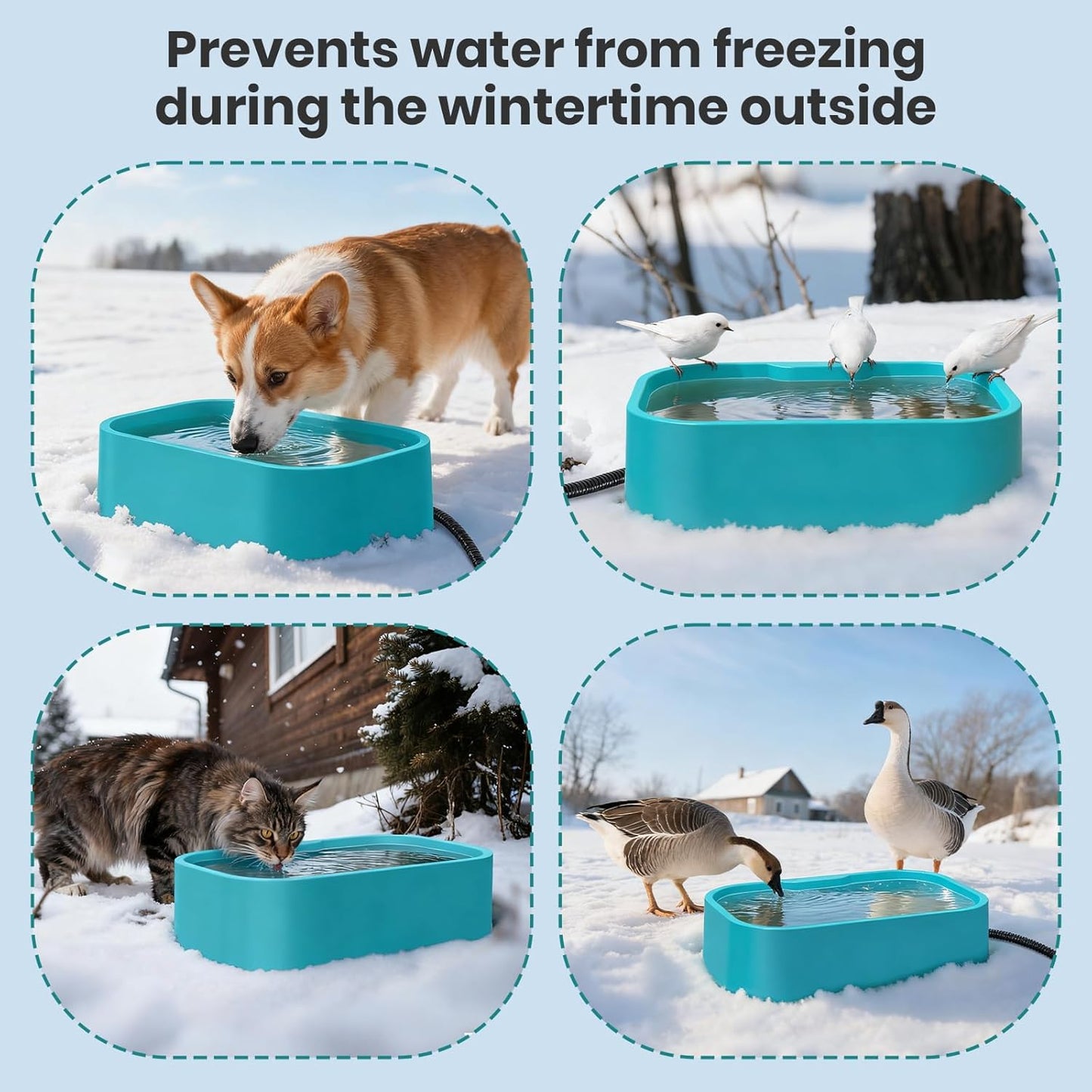 IPOW Extra Large Heated Water Bowl with 5 Layers Design for Heating & Heat Preservation Provides Drinkable Water & Food in Winter Heated Pet Bowl for Cat Rabbit Chicken Duck Squirrel, 194 fl oz