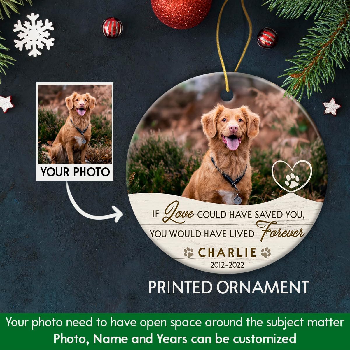 Personalized Dog Memorial Ornament, Gifts for Loss, Remembrance Pet, Pet Memorial Gifts, Dog Sympathy Gift, Ceramic Keepsake to Hang on Christmas Tree