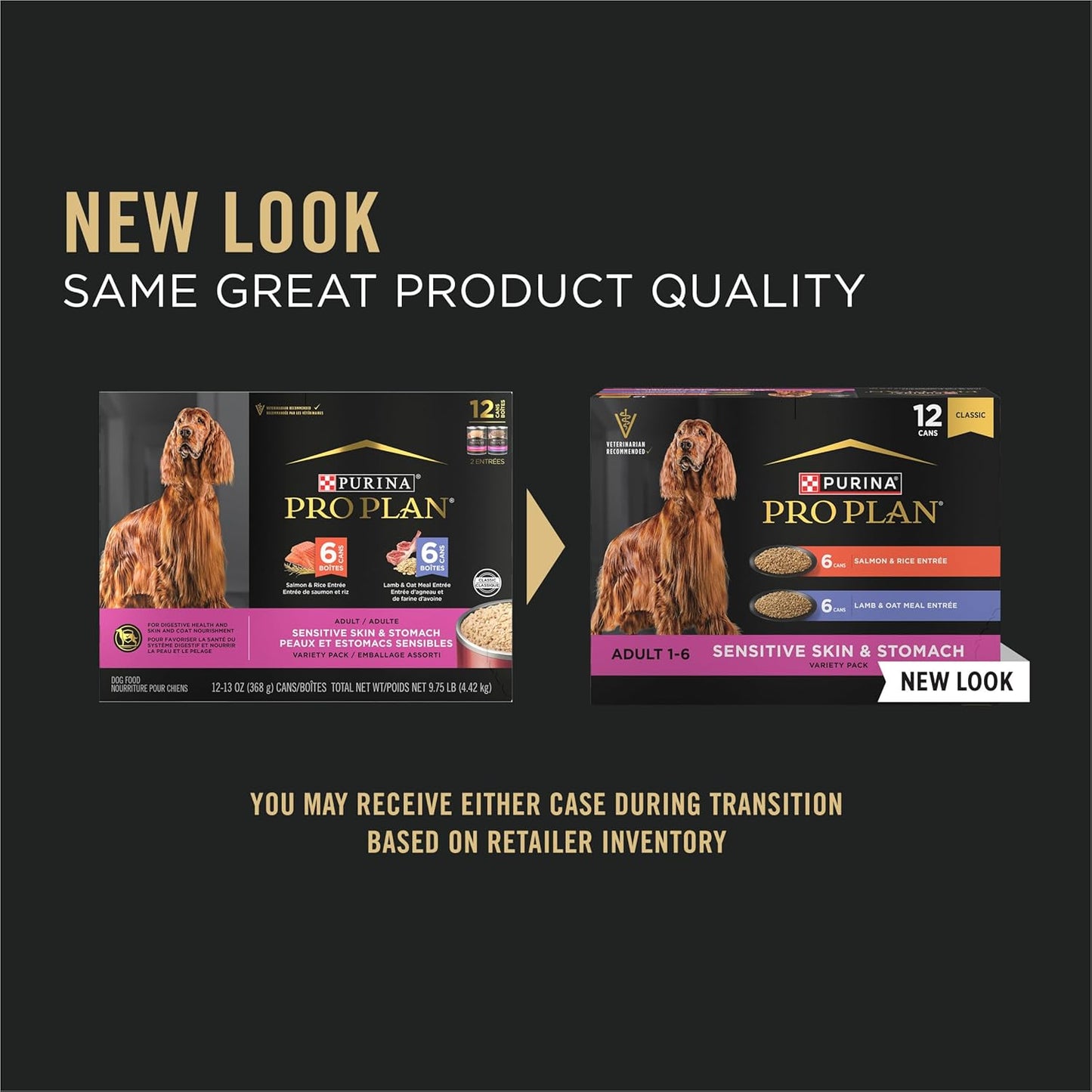 Purina Pro Plan Sensitive Skin and Stomach Wet Dog Food, Salmon and Rice and Lamb and Oat Meal Variety Pack - (Pack of 12) 13 oz. Cans