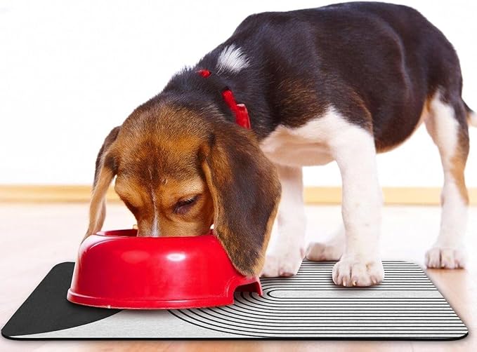 Dog Food Mats for Floors Waterproof, Cat Water Bowl Mats Pet Feeding Absorbent Mat Placemats for Food and Water Black Bohemia 12 * 20 inch