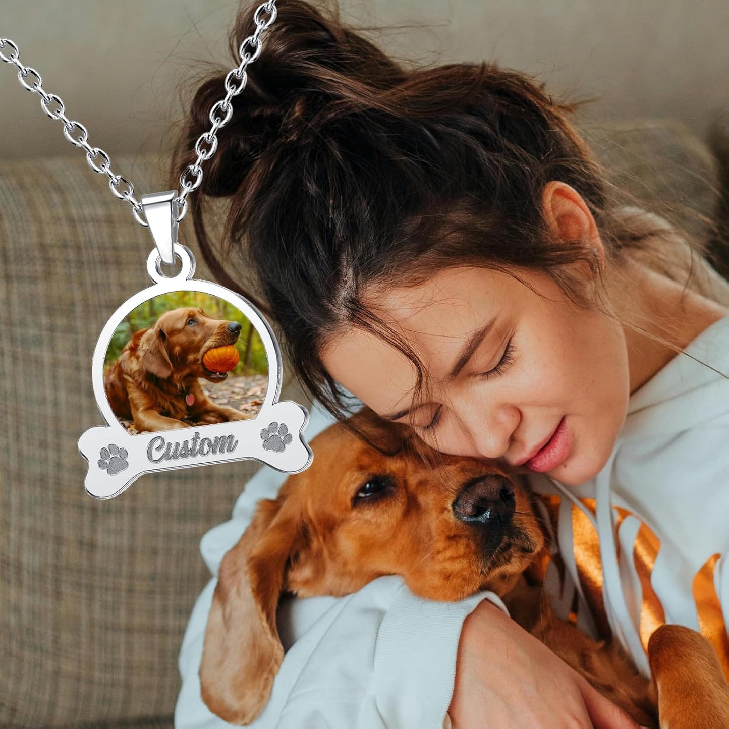 CharmSStory Personalized Photo Necklaces Custom Engraved Name Necklace Memory Keepsake Picture Necklace Pendant Customized Gifts for Women Men