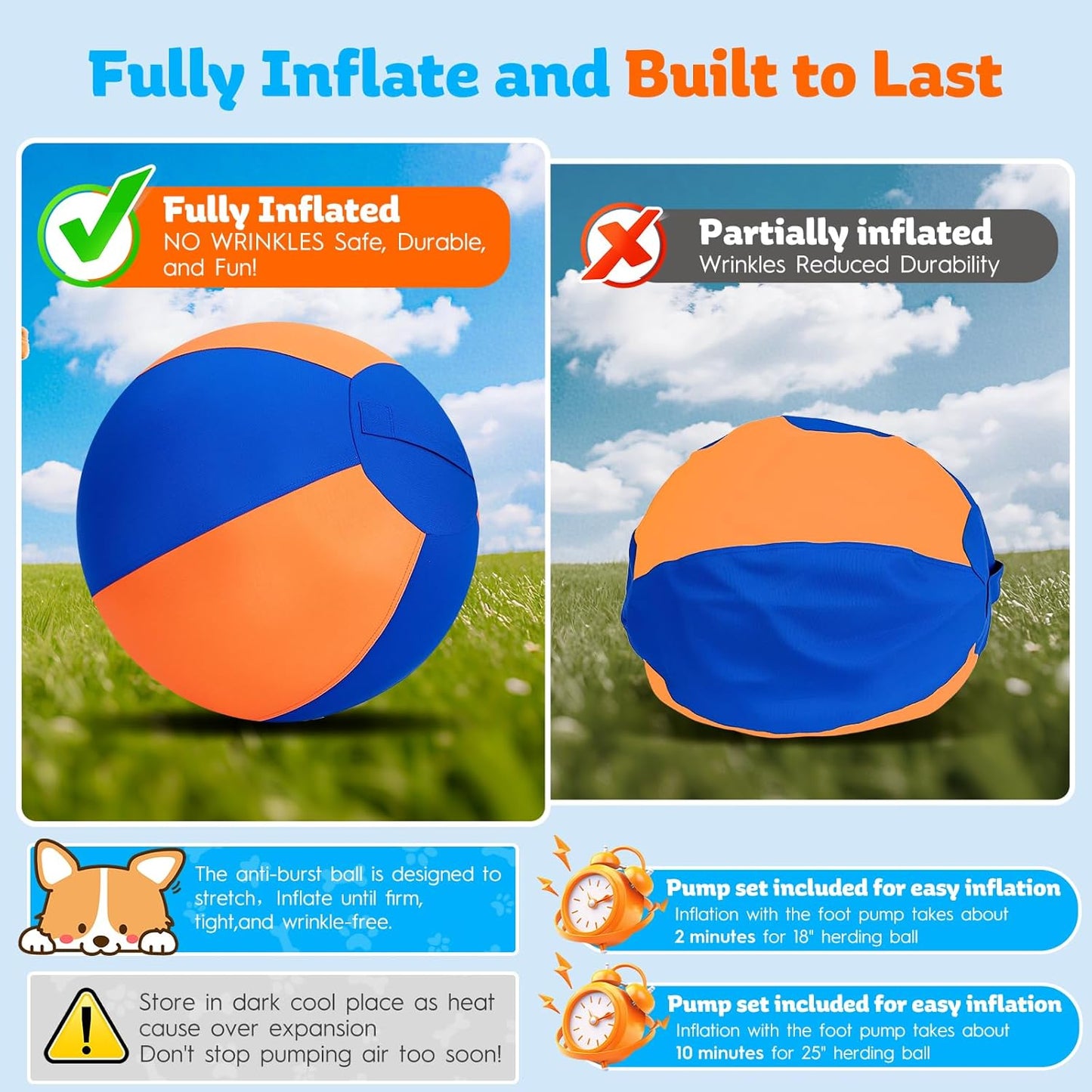 Herding Ball for Dogs-18 Jolly Ball for Dogs, Herding for Australian/German Shepherd, Collies, and All Herding Breeds, Improved Bite-Resistant, Reinforced Sewing Dog Toys-Orange/Medium