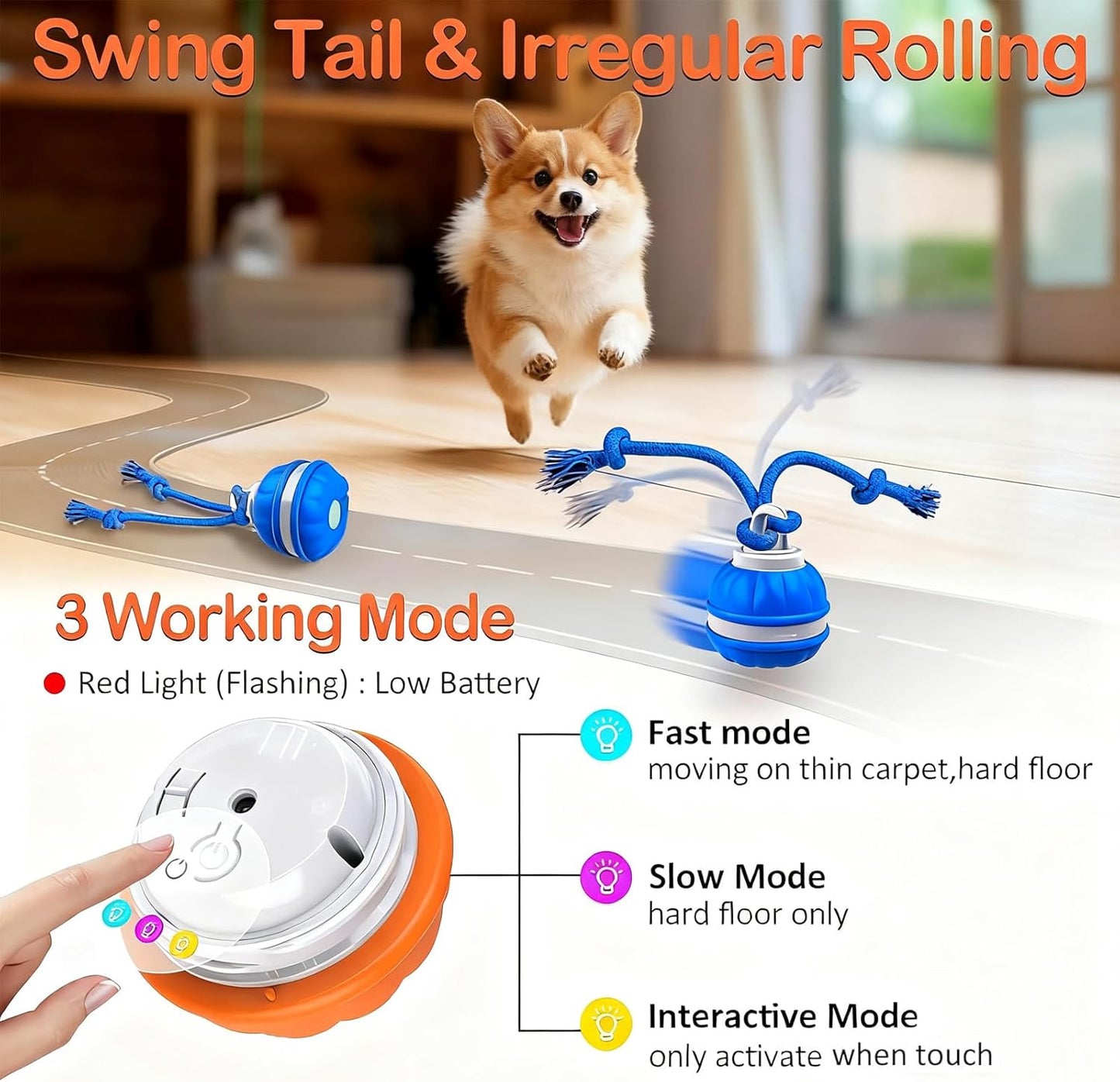 Interactive Dog Toys，Peppy Pet Ball for Dogs，Motion Activate Rolling Ball for Puppy/Medium Dogs，Active Rolling Dog Bal l Wicked Bal l for Daily Training, Dog Toys to Keep Them Busy (Orange)