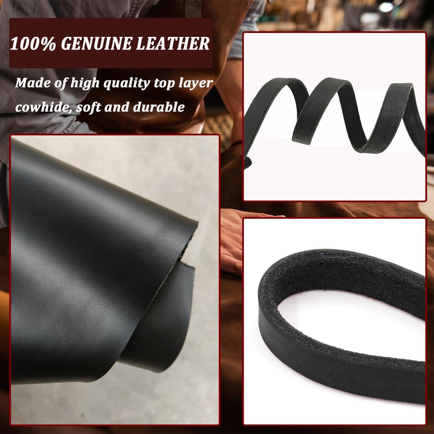 LWBMG Black Leather Dog Leash 8ft, Heavy Duty, Strong and Sturdy Braided, Soft and Comfortable for Medium Large Dogs Training and Walking