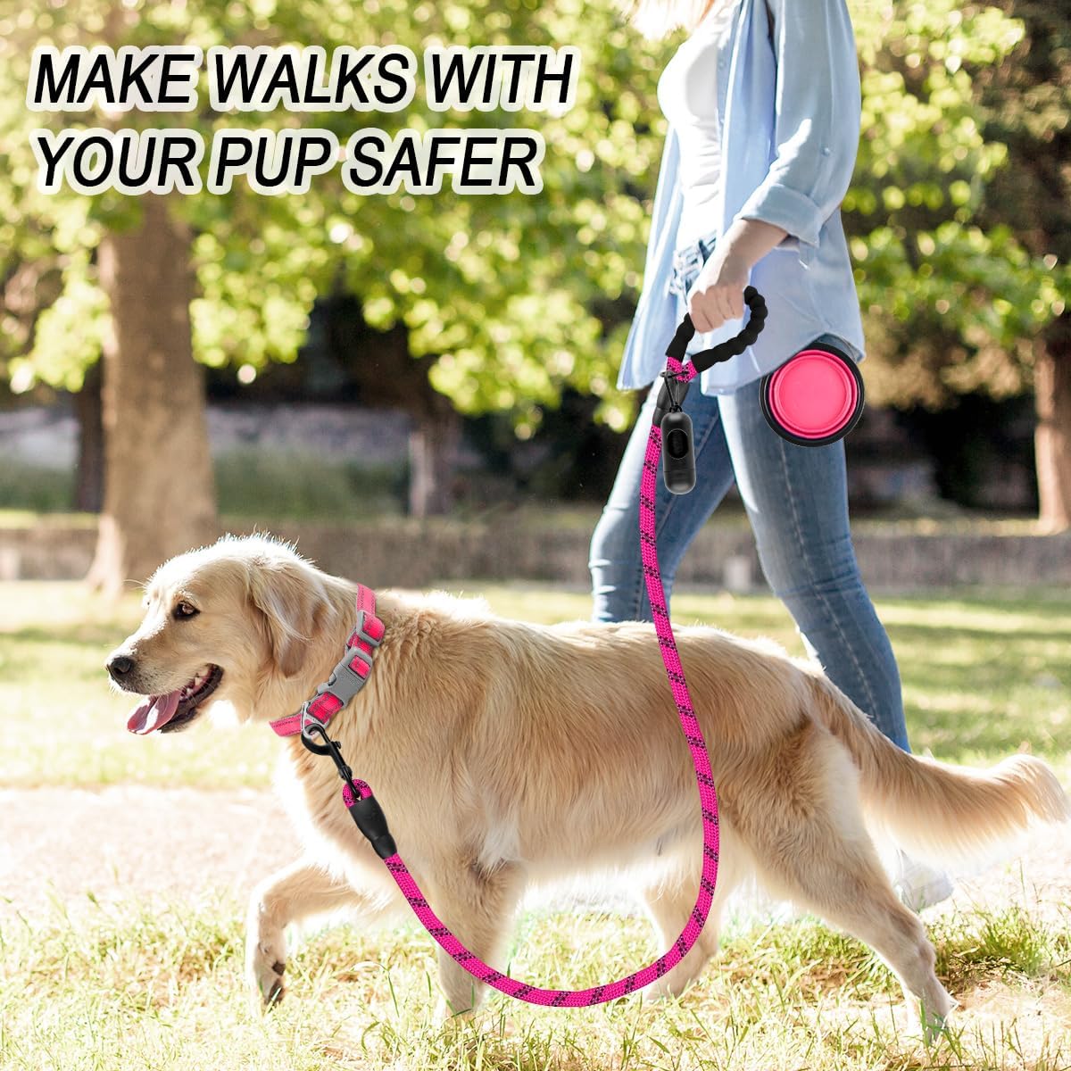 BARKBAY Dog Leashes for Large Dogs Heavy Duty Dog Leash 4/5/6 FT with Comfortable Padded Handle and Highly Reflective Threads for Medium Large Dogs Walking Training Running (4FT-1/2'',Fushcia)