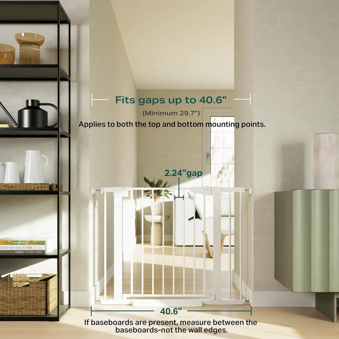 Cumbor 29.7-40.6" Baby Gate for Stairs, Mom's Choice Awards Winner-Dog Gate for Doorways, Pressure Mounted Auto-Close Pet Gates for Dogs Indoor, Safety Child Gate with Easy Walk Thru Door, White