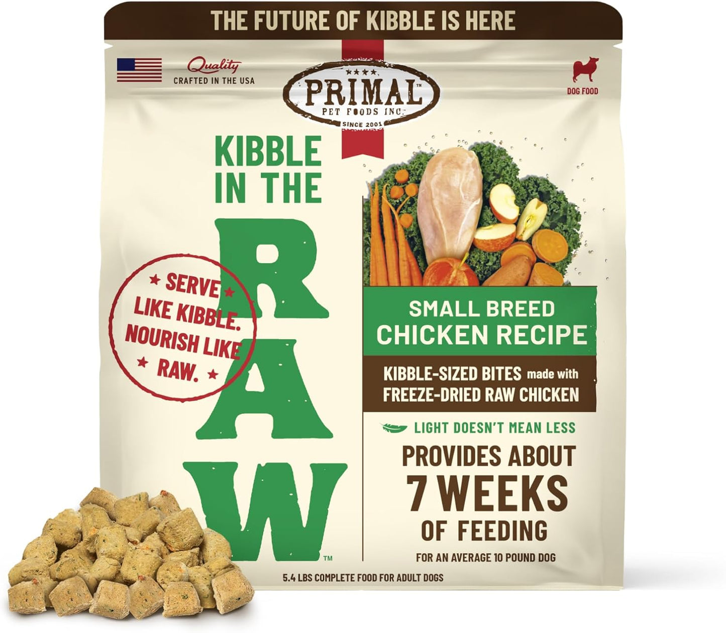 Primal Kibble in The Raw, Freeze Dried Dog Food, Small Breed Recipe, Scoop & Serve, Made with Raw Protein, Whole Ingredient Nutrition, Crafted in The USA, Dry Dog Food 5.4 lb Bag