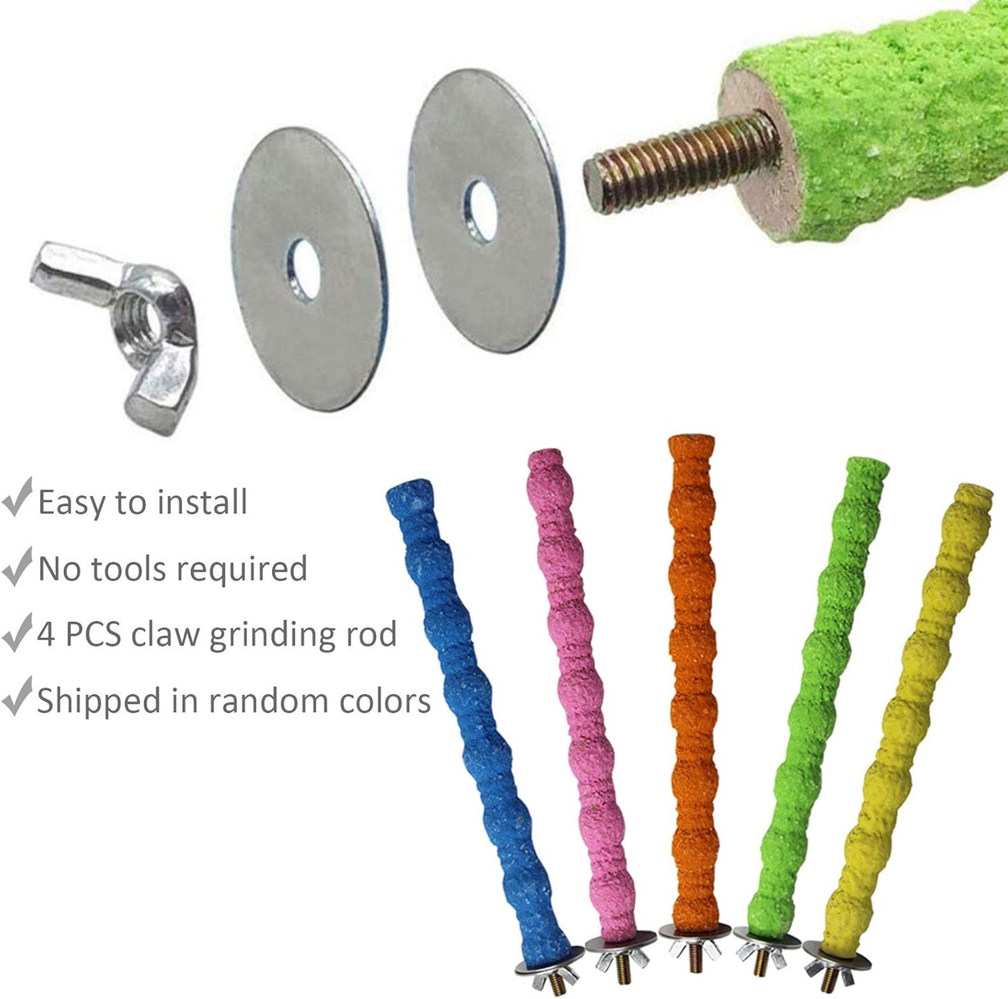 Hamiledyi Bird Perch Stand, 12PCS Wood Parrot Perch Stand Platform, Paw Grinding Rough-surfaced Parakeet Cage Accessories Exercise Toy for Budgies Conure Cockatiel Hamster (Random Color)