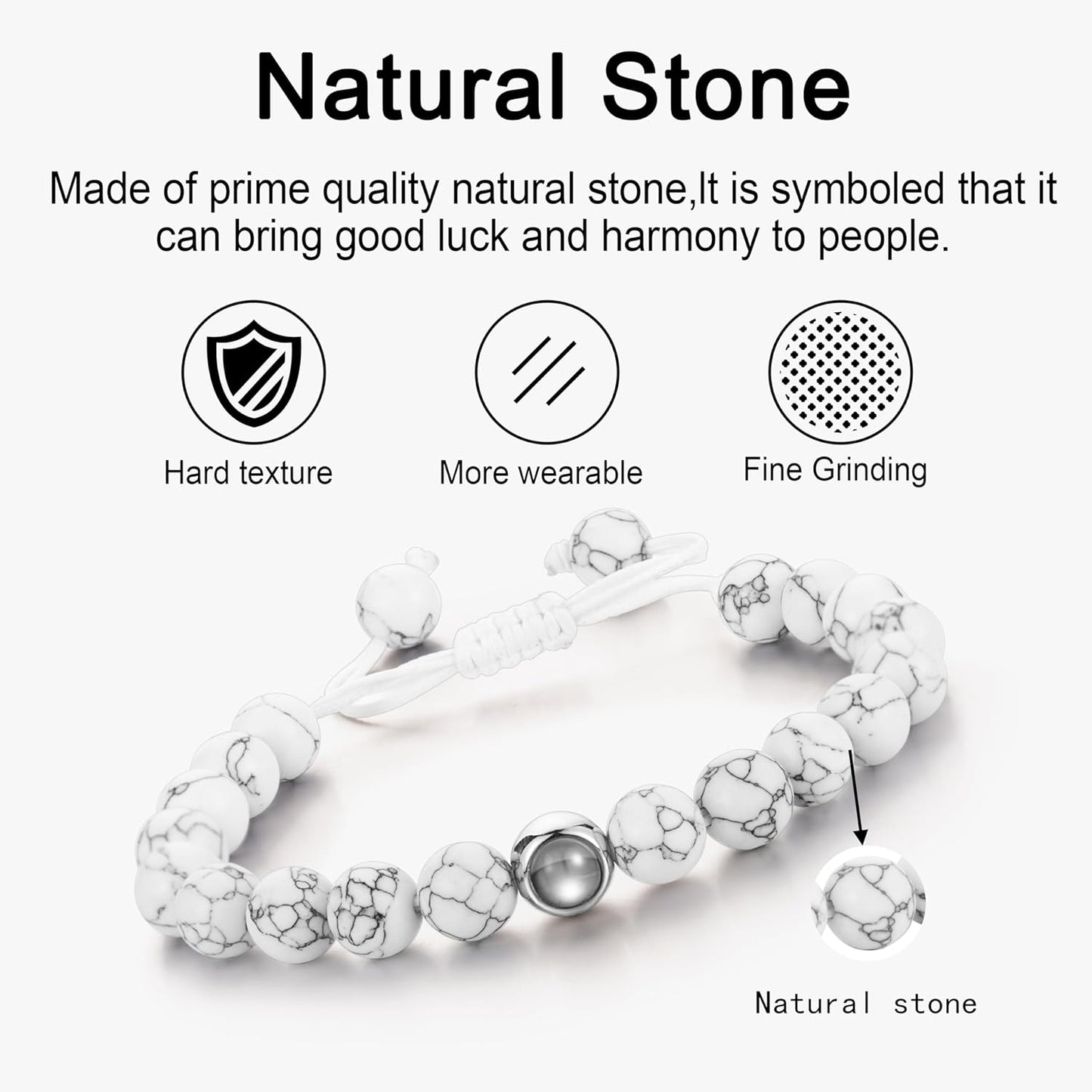 EMIRISTIC Custom Photo Bracelet - Personalized Picture Natural Stone Cuban Chain Bracelet - Any Special Day Gifts