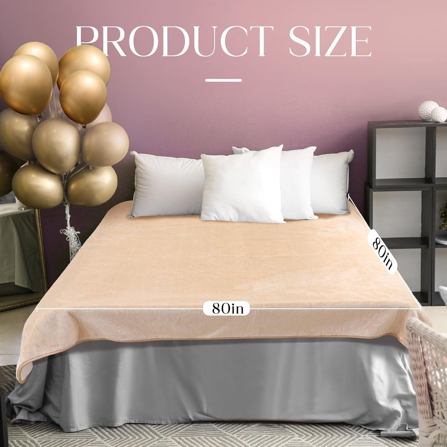 Love Beige Waterproof Bed Blanket, Queen Size 80'' x 80'' Double Side Leakproof Reversible Sherpa Flannel Fleece 3 Layer Lightweight Blanket, Absorbs 70oz