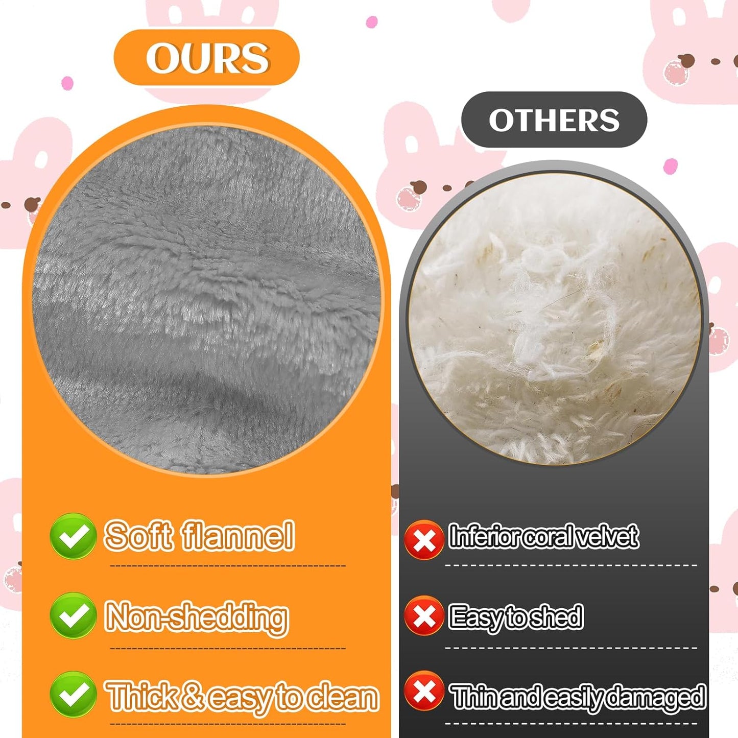 MEWTOGO 15.7 x 14In Rabbit Bed, Thickened Soft Bunny Concave Bed, Cuddle Cushion Plush Mat with Cotton Lounger Pillows, Small Pet Flop Mat for Cage Sleeping Indoor, Gray