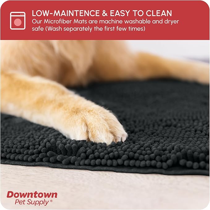 My Doggy Place Microfiber Dog Mat for Muddy Paws, 36" x 26" Charcoal - Absorbent and Quick-Drying Dog Paw Cleaning Mat, Washer and Dryer Safe - Non-Slip Rubber Backed Dog Floor Mat, Large